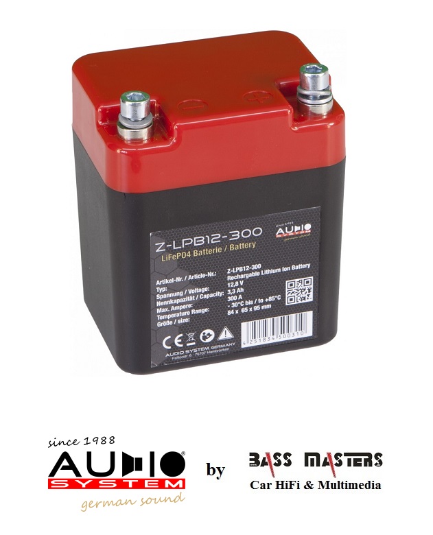 Audio System LiFePO-Batterie (12,8V, 3,3Ah, 300Ampere)